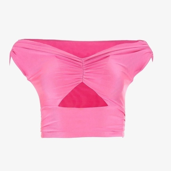 NWT SER.O.YA Pink Pelli Off the Shoulder Stretch Crop Top - Picture 4 of 5